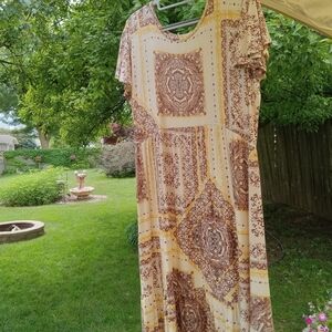 NWOT Maurices 24/7 Patchwork Flutter Sleeve Tiered Midi Dress, L